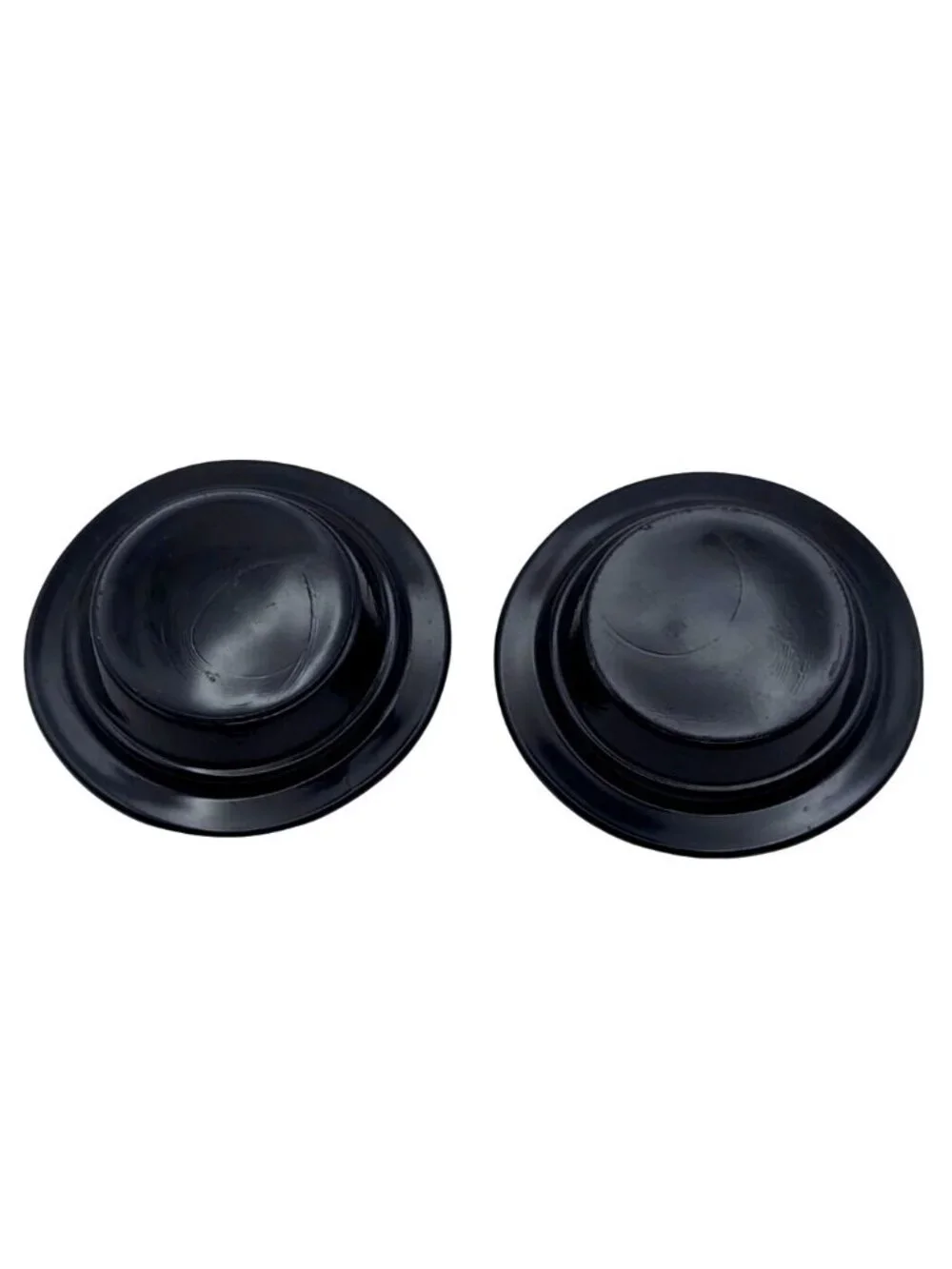 Vintage Round Black Glass Ashtrays Set Of 2 Two-Groove Cigarette Design